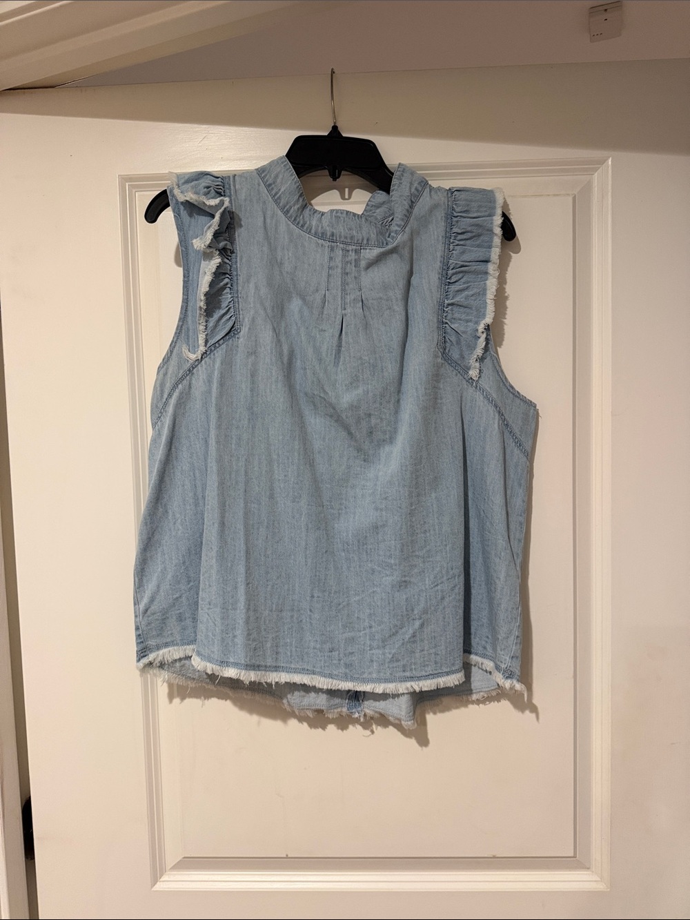 MELISSA NEPTON Light Blue Denim Ruffle-Shoulder Tank